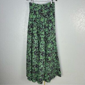 Rachel Antonoff Green Floral Blue Purple Maxi Full Skirt Pockets Cotton Size 8